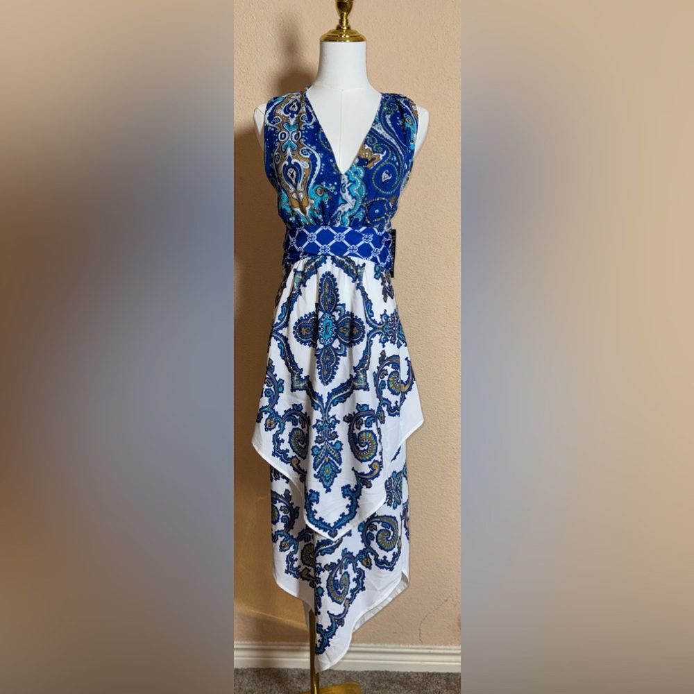 New York & Company Vibrant Blue and White Dress